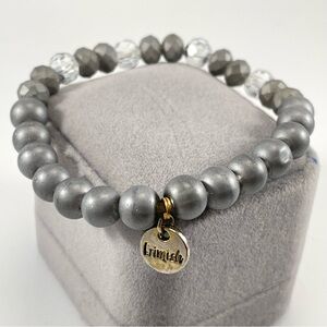 Erimish Gray Matte Gray Round and Multifaceted Beaded Stretch Bracelet